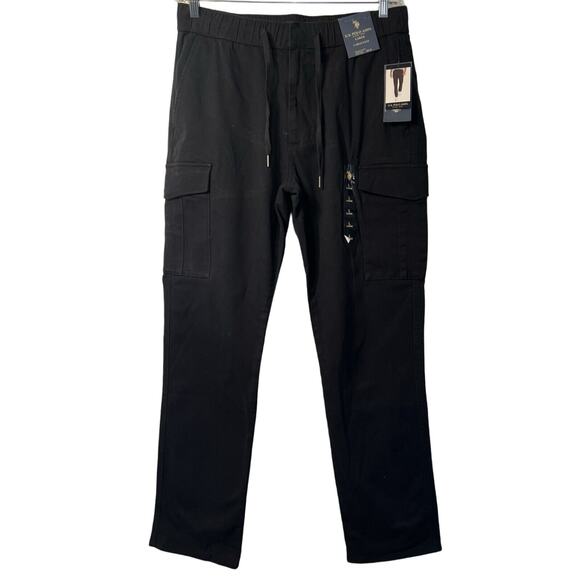 US Polo Assn Joggers Mens Size L Black Twill Straight Leg Pocket Zip Close NWT - Picture 1 of 13